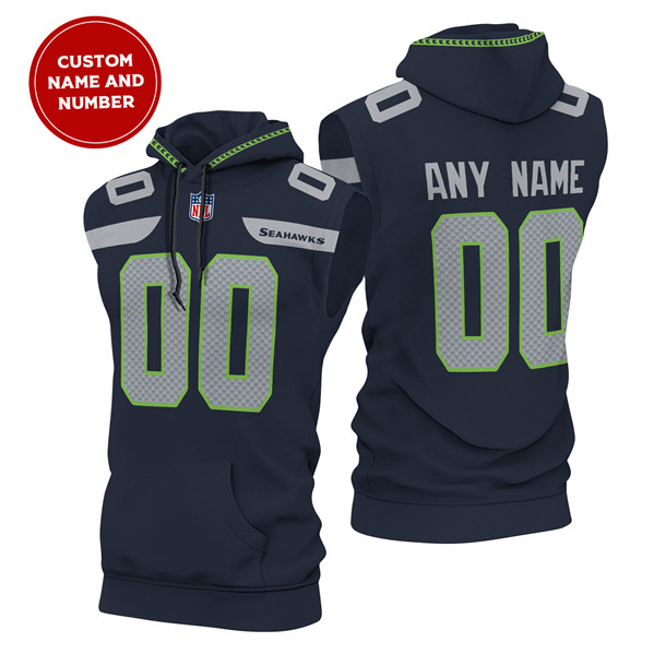 Men's Navy Seattle Seahawks Customized Limited Edition Sleeveless Hoodie